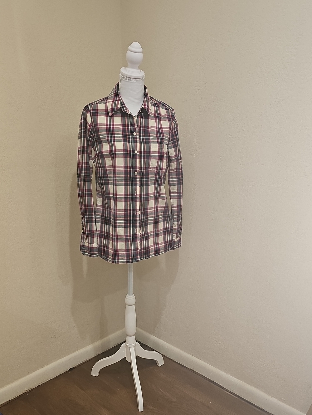 Banana Republic Sz S Plaid Buttondown Western Boho Bohemian Classic Prep Cottage